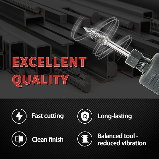 S&F STEAD & FAST Carbide Burr with 1/4” Shank 1/2” Cutter Dia 1” Length, Professional Grade Tungsten File, Die Grinder Bit for Metals, Rotary File Tree Pointed Shape, Grinding Burr bit