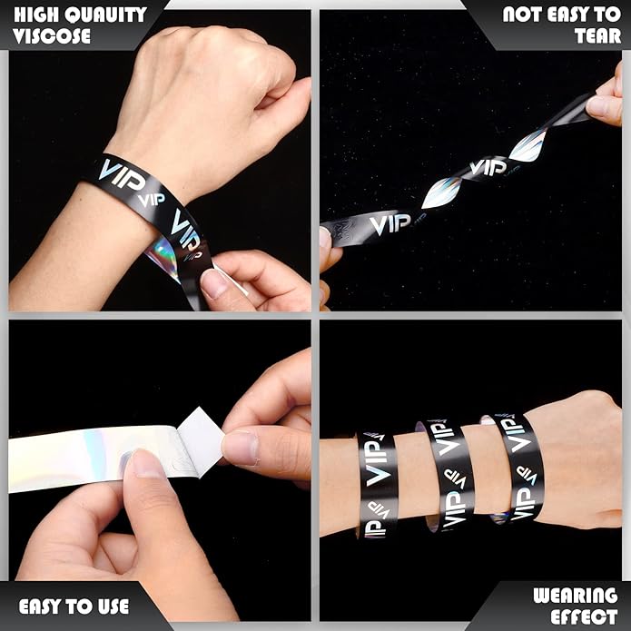 Teling 500 Pack VIP Plastic Wristbands Bracelets Party for Events VIP Custom Wristbands Plastic Bracelets Tear proof Waterproof Wrist Bands Arm Bands for Events Concerts
