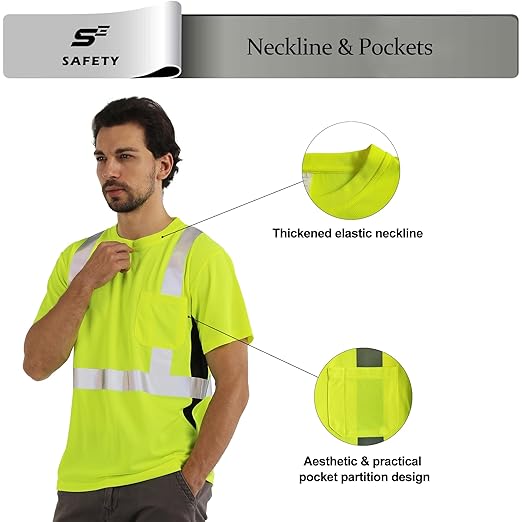 sesafety Safety Reflective Shirts, Class 2 High Visibility Shirts for Men Construction Work Mesh Short Sleeve Yellow XL