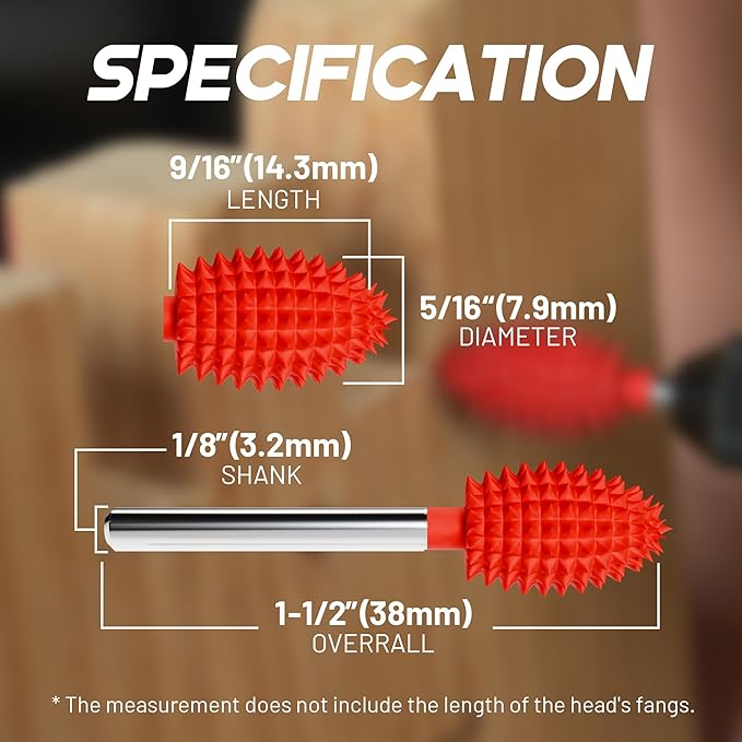 EZARC Tungsten Carbide Rotary Burr, 1/8’’ Shaft Flame Tip Wood Carving Bit, Very Coarse Engraving & Material Removal Tool with Storage Case