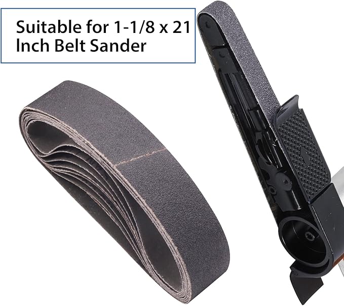 18 Pack 1-1/8 x 21 Inch Sanding Belts, 3 Each of 120 240 400 600 800 1000 Grits Sander Belts for Makita Sander, 1-1/8-Inch x 21-Inch Abrasive Silicon Carbide Sander Belts