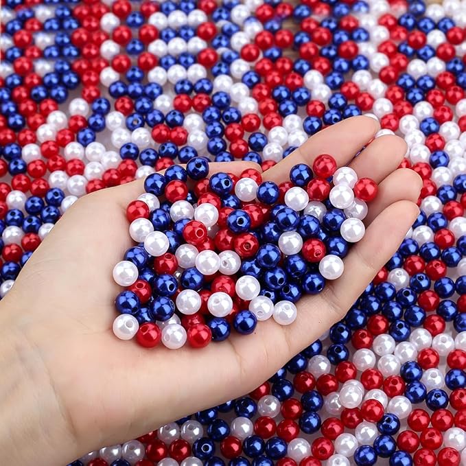 DUQGUHO Red White and Blue Beads, 6mm Patriotic Beads by DUQGUHO