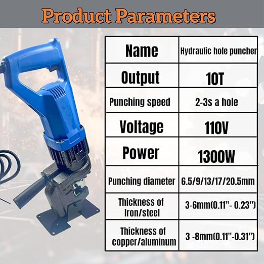 1300W Electric Hydraulic Hole Puncher with 5 Dies (Φ1/4", 3/8", 1/2", 11/16", 4/5") - Angle Steel Punching Machine for Steel, Iron, Aluminum, Copper Plates Mustrod