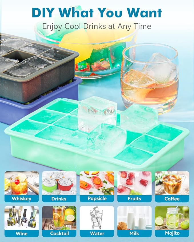 Silicone Ice Cube Trays for Freezer Set of 2, Square Ice Cubes Mold, Easy - Image 2
