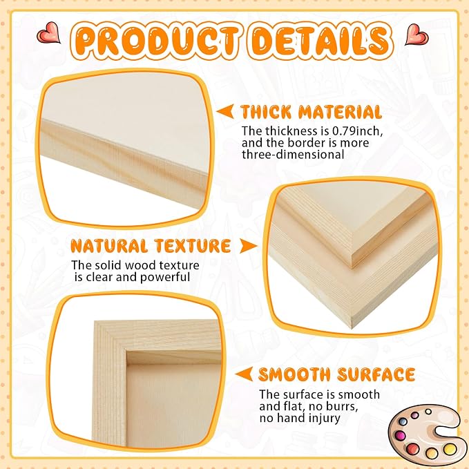 Barydat 1 Pack Wood Canvas Board 10 x 10 Inch Unfinished Wood Canvas Wooden - Image 3