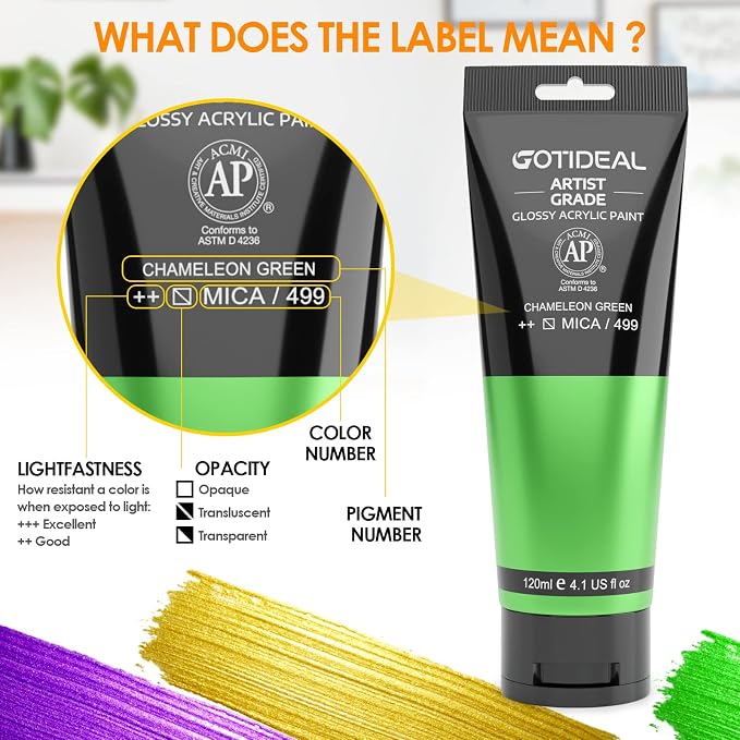 GOTIDEAL Iridescent Acrylic Paint Chameleon Green Tubes Non Toxic Non Fading - Image 2