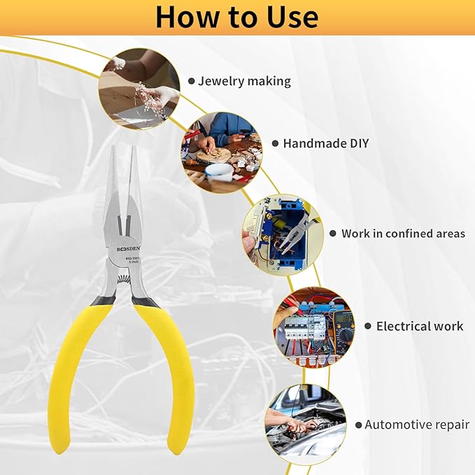 BOOSDEN 5" Needle Nose Pliers, Long Nose Pliers Set with Side Cutter,Mini Fine Needle Nose Pliers with Comfort Grip, Precision Small Needle Nose Pliers for Electronics, Craft, Jewelry Making, 5 PACK