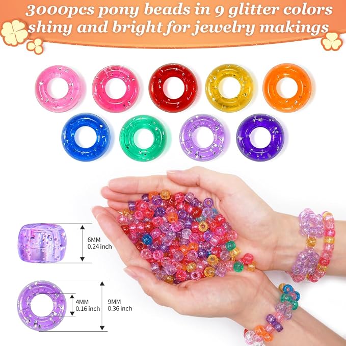 3000+ pcs Pony Beads, Beads for Hair Braids, Beads for Crafts, Plastic Beads - Image 2