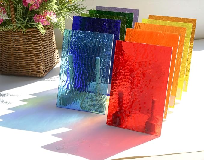 Lanyani 10 Sheets Bright Variety Transparent Textured Stained Glass Sheets Pack - Image 4