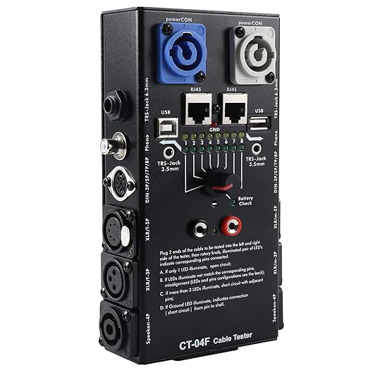 MFL. 13-Plug Audio Cable Tester Line Finder Black 13-in-1 Cables Checker 8-Way Switch Wire Tracker with LED Indicators, Rectangular