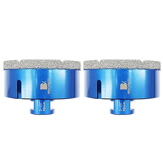 3-1/2 Inch Diamond Core Drill Bit for Porcelain Tile Ceramic Marble Granite Drilling,BRSCHNITT 2pcs Vacuum Brazed Diamond Hole Saw with 5/8-11 Thread (90mm 2pcs)