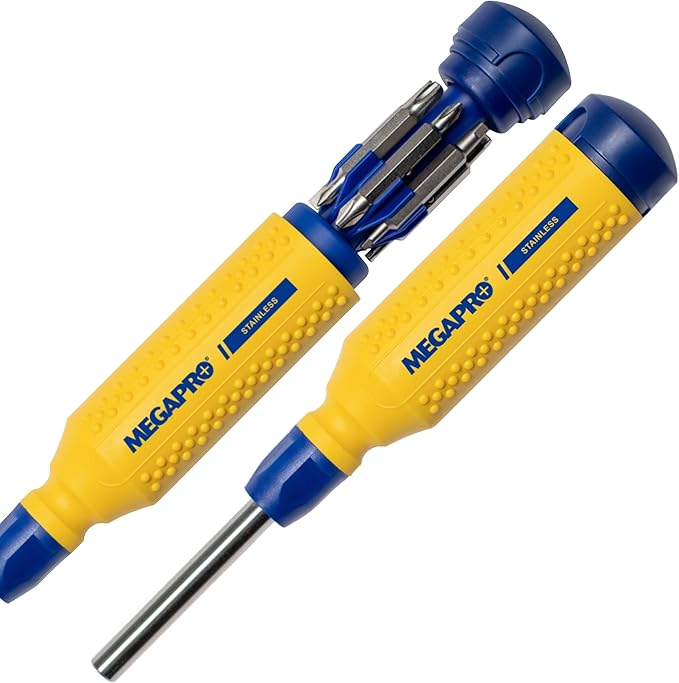 MEGAPRO® 15-in-1 Original Multi-bit Screwdriver | Home DIY & Repair | Construction | Tradeswork | 14 Industrial-grade bit tips | 1/4" Hex Drive in shaft (Stainless Steel)