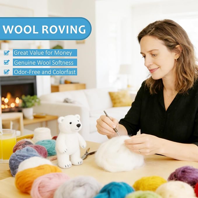 3.4oz Felting Wool Blue, Needle Felting Wool, Wool Roving - Image 3