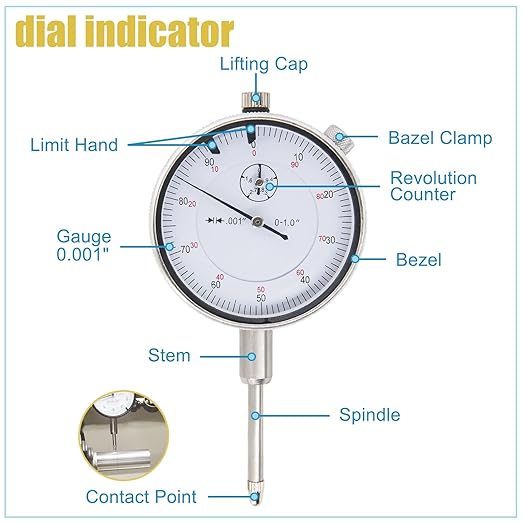 Dial Indicator with Magnetic Base and Point Precision Inspection Set, Dial Test Indicator Precision Measuring Gauge Tools Kit, Long Arm 0-1" Tester Gage Gauge 0.001"