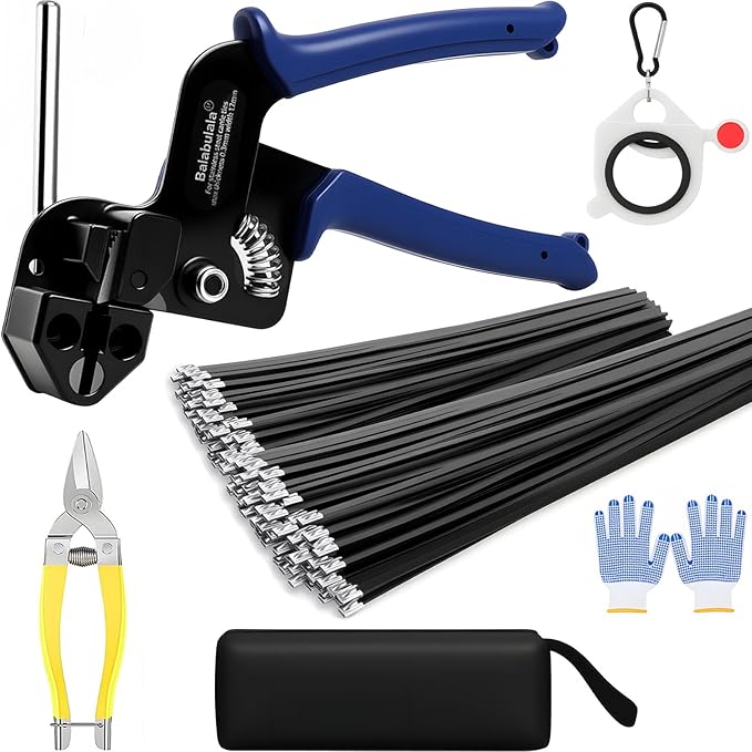 Metal Zip Ties Black & Stainless Steel Cable Tie Gun, for Fastening and Cutting Stainless Steel Zip Ties, 150pcs (8" 11.8" 15.75") fence ties for Chain Link Fence, Chicken Coop