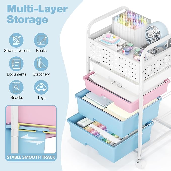 4 Drawer Rolling Storage Cart - Image 3