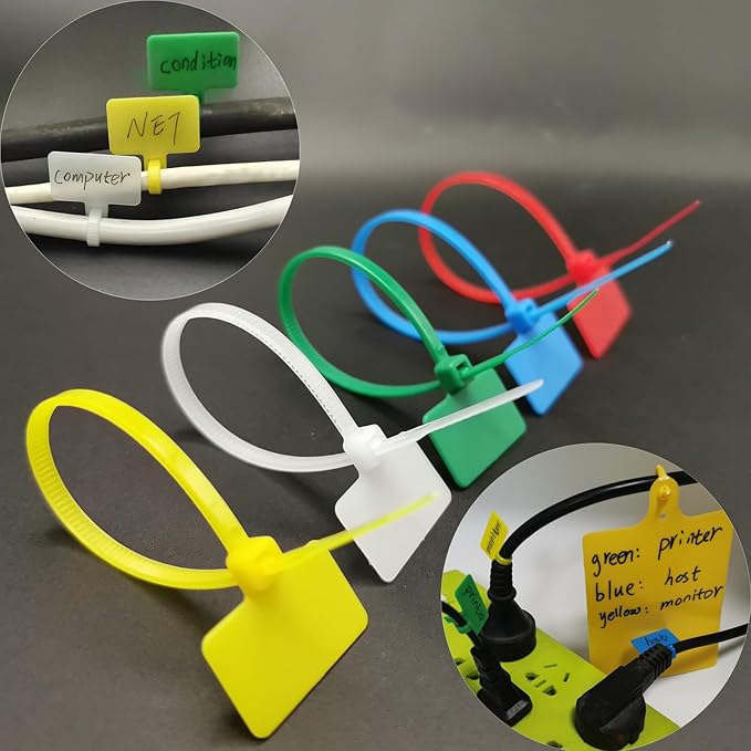 Cable Marker Tie Tags, 104Pcs Self-Locking Zip Tags Write on Label, Nylon Wire Label Multicolor Network Marking for Home Office-5 Colors/6Inch