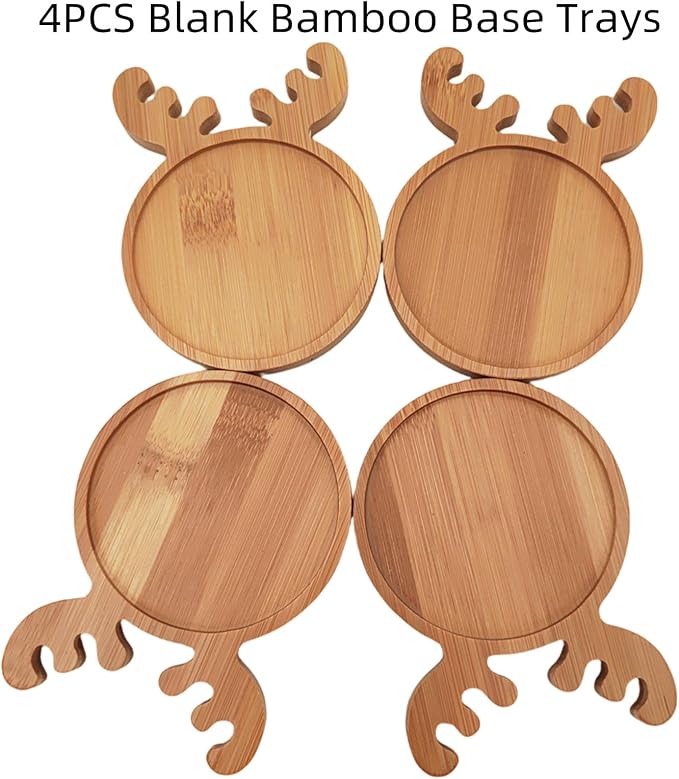 4PCS Mosaic Bamboo Coasters for Crafts, Blank Base Trays, Drinking Cup Coaster - Image 3