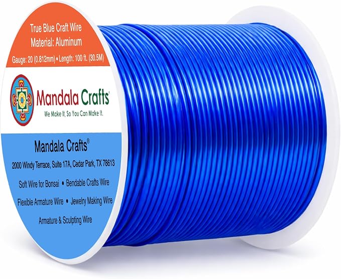 Mandala Crafts 20 Gauge True Blue Anodized Aluminum Craft Wire, 100 FT | Colored by MandalaCrafts