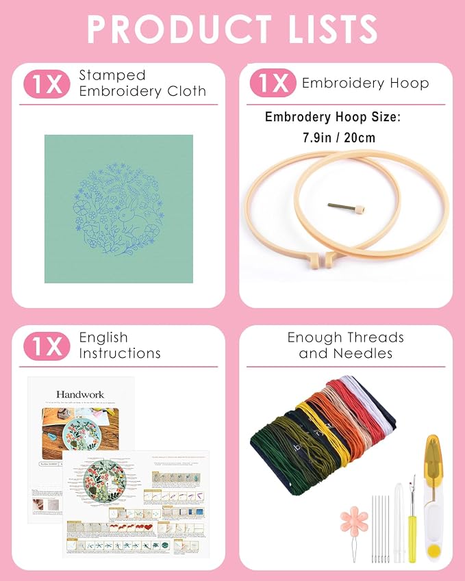 TINDTOP Embroidery Kit for Beginners Adult, Rabbit Embroidery Kit | Include - Image 2