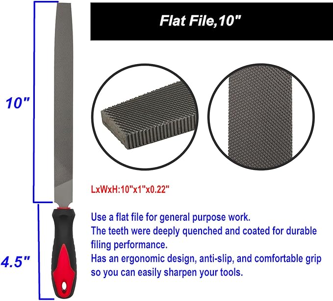 Bastard Cut Metal Files,10In. Half Round,Flat,Round,American Pattern File,T-12 Hardened Steel,Deeply Quenched Teeth to Sharpen Tools and Deburr,Ideal for Wood, Metal, Plastic