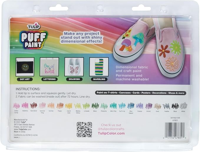 Tulip Puff Paint 20-Color Party Pack, Nontoxic & Waterproof Craft Paint - Image 2