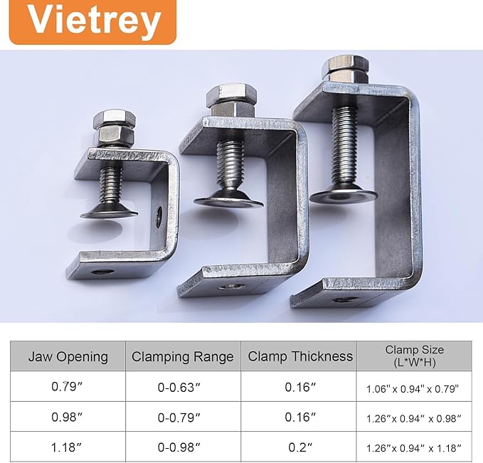Stainless Steel C Clamps, Mini Tiger Clamp Set for Mounting, Heavy Duty Metal U Clamps, Small Desk G-Clamp with 1.18 Inch Stable Wide Jaw Opening for Metal Working Woodworking Welding Building (6pcs)