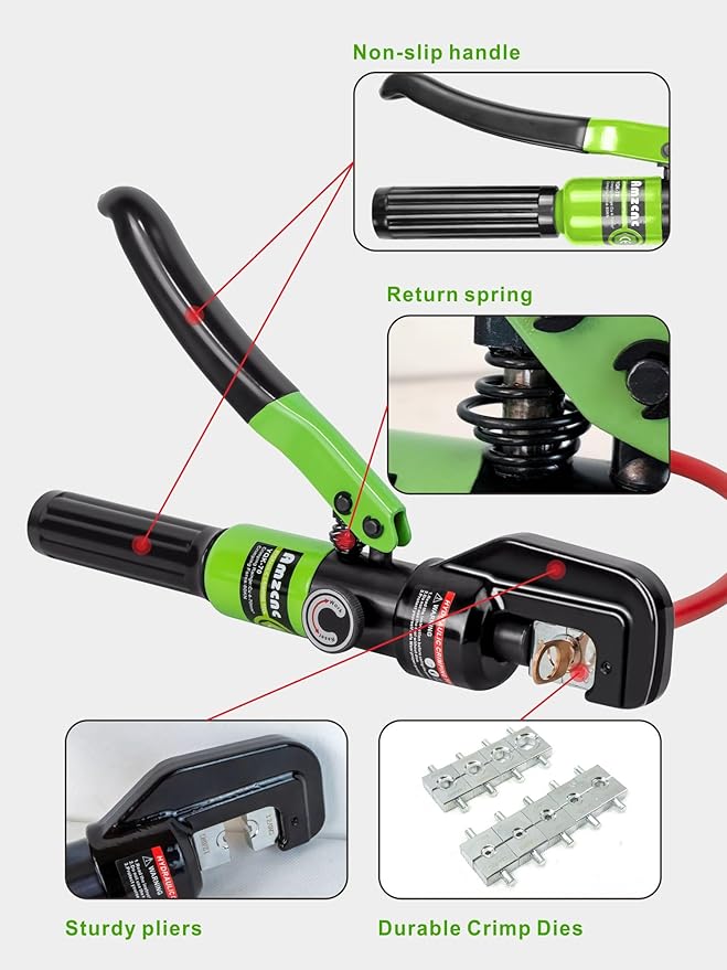 AMZCNC 10 Tons Hydraulic Wire Battery Cable Lug Terminal Crimper Crimping Tool With 9 Pairs of Dies,1/8” Wire Rope Crimping Tool