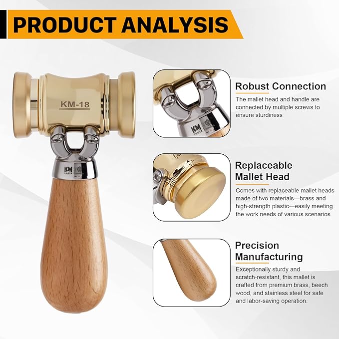 HONGDUI Wooden Mallet, Woodworking Brass Chisel Mallet, Woodworking Tools Wooden Hammer Carpentry Tools for Floor Furniture Tile