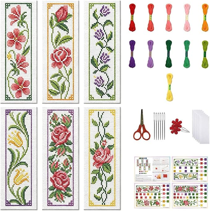 FREEBLOSS 6 Set Cross Stitch Bookmark Kit Cross Stitch Kit Vine Flowers Stamped by FreeandCreativeCraftsArt