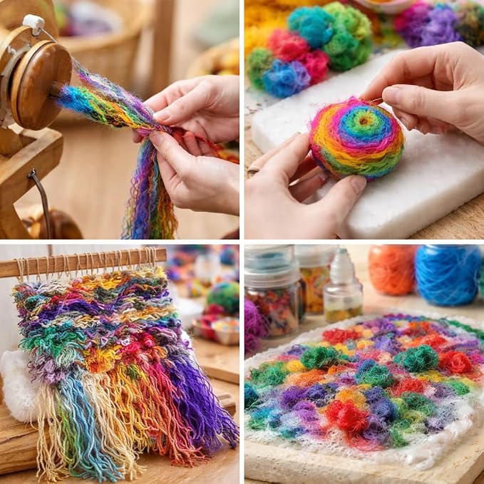 Knitsilk Mulberry Silk Fibers – Hand-Dyed Multicolor Silk Roving - Image 3