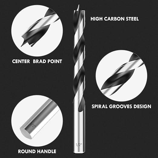 8MM Metric Brad Point Wood Drill Bit Set, 4Pcs Drill Bit Set with Double Flutes Design for Carpenter Woodworking and All Types of Wood