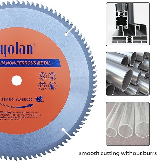 Yolan 10-Inch 100T Carbide Tooth TCG for Aluminum Saw Blade with 5/8-Inch Arbor, Table Saw Accessories