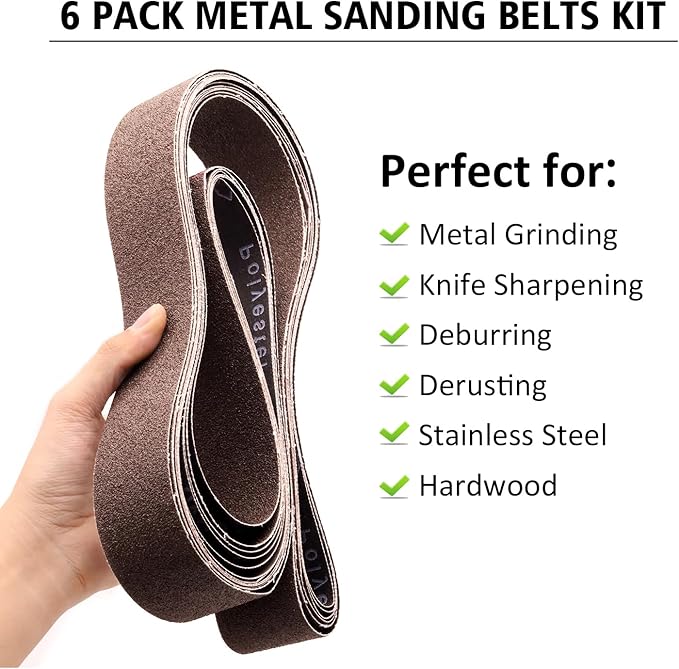 2 x 72 Inch Sanding Belts, 80 Grit Aluminum Oxide Metal Grinding Belts, 2 x 72 Sander Belts for Metal Polishing, Knife Sharpening, 6 Pack