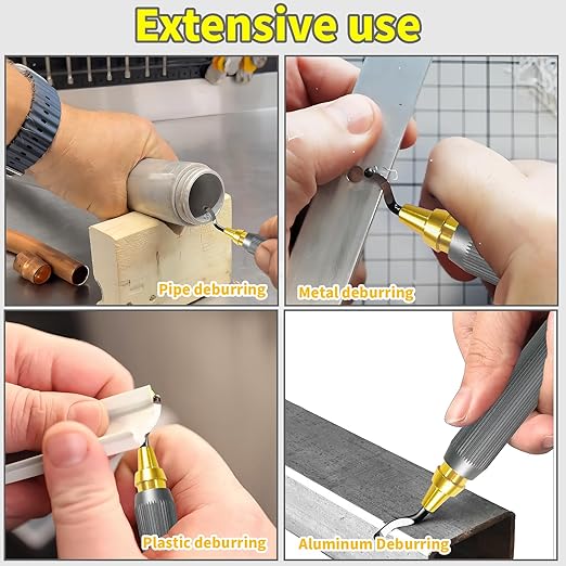 Deburring Tool with 10 Extra High Speed Steel Swivel Blades,Deburring Tool 3D Printing Double Head Anti Skid Handle, Which Can be Rotated or Fixed 360 Degrees,for Metal, Resin, Copper, Plastic