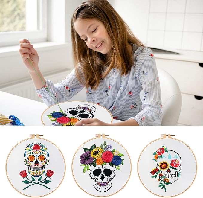 Nuberlic 3 Pack Halloween Skull Embroidery Kit - Image 6