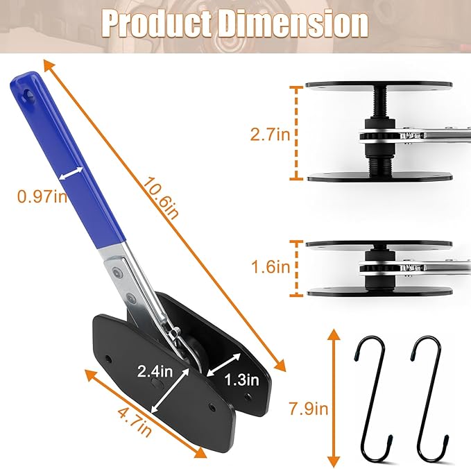 Brake Caliper Compression Tool, Caliper Piston Compressor Tool with 360° Ratchet, 2 Brake Caliper Hooks, 2 Brake Disc Lubricant, Brake Pad Spreader for Single/Twin/Quad Piston Calipers (Blue)