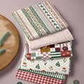 Pink & Green Floral Cotton Fabric Bundle, 5 Coordinating Fabric Panels by FabricsTown