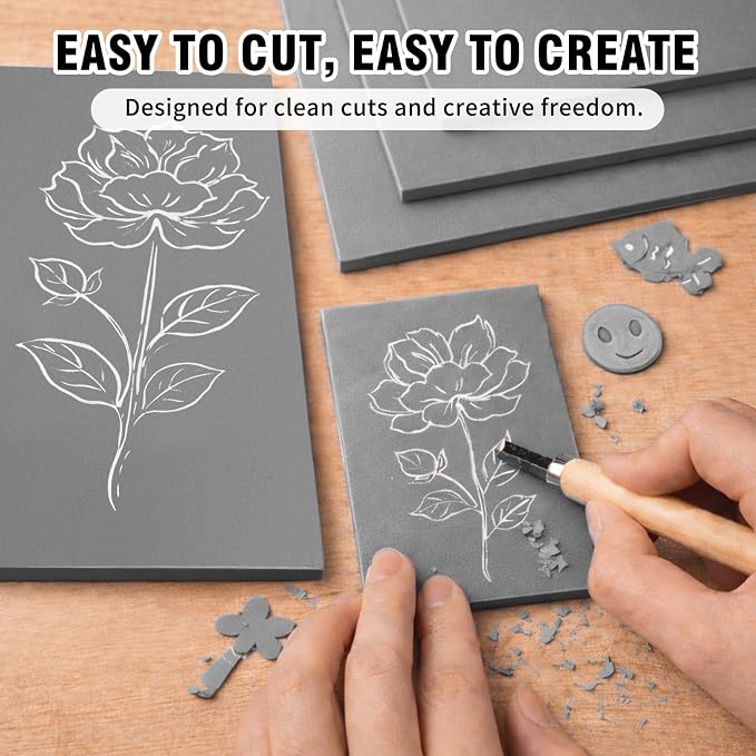Falling in Art 9 * 12 Linoleum Carving Blocks, 8 Pack Soft Stamp Rubber Blocks - Image 3