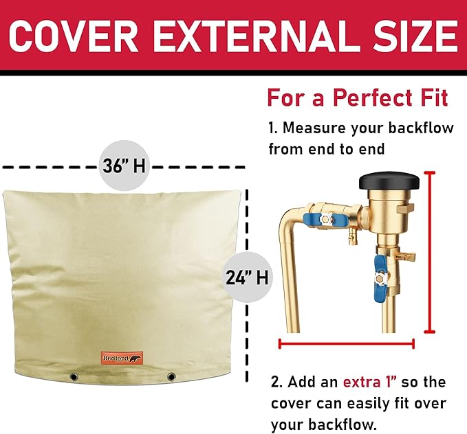 Redford Supply Co. Cold Snap (5°F) Backflow Preventer Insulation Cover, 36"W x 24"H, Pipe Insulation, Water Sprinkler Covers for Outside, Sprinkler Backflow Cover for Winter, Well Pump Bag (Beige)