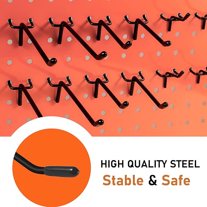 Dualshine 60PCS Black Pegboard Hooks 4 Inch, Peg Board Shelving Hook Metal Pegboard Display Hook Peg Wall Hook for 1/4’’ Spaced Pegboard, 0.2” Diameter Peg Board Peg for Garage Storage Organizer