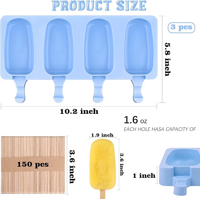 Sakolla Large Silicone Popsicle Molds Set of 3, Oval 4 Cavities Homemade Ice - Image 2