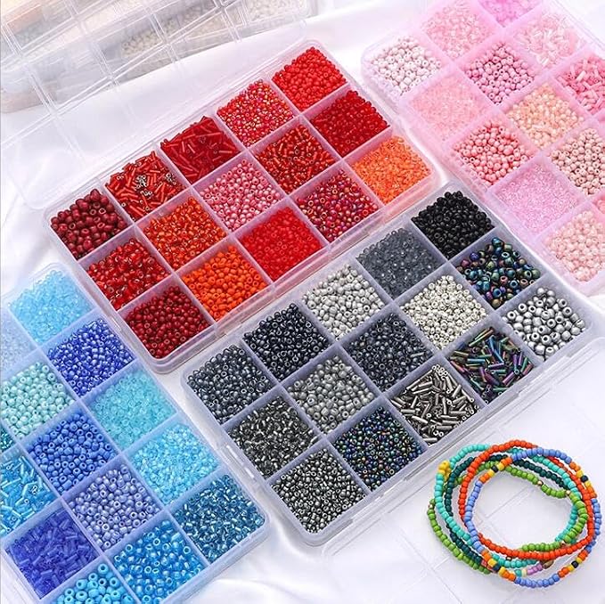 15 Grid Red Glass Seed Bugle & Tube Beads Kit - Image 4