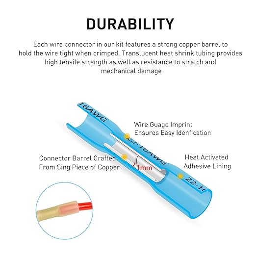 Nilight 200PCS Heat Shrink Butt Connectors – Waterproof Wire Connectors - Automotive Marine Grade Electrical Terminals – Crimp Butt Splice Terminal Kit