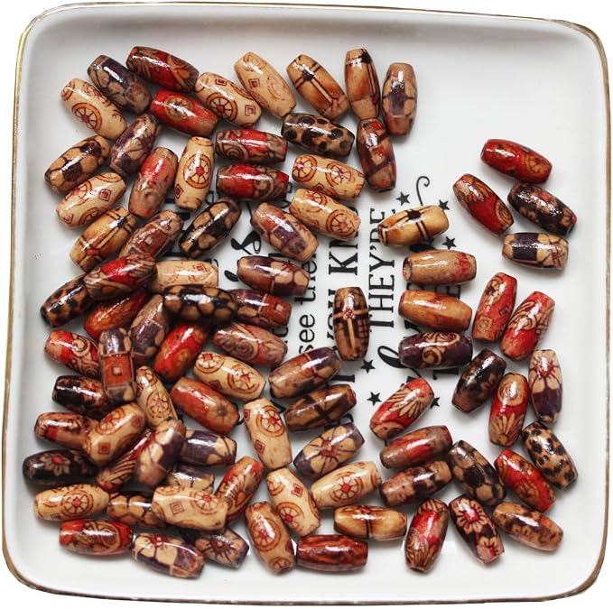 300pcs Mixed Painted Barrel Wood Spacer Beads, BetterJonny 15 * 7mm Oval - Image 6