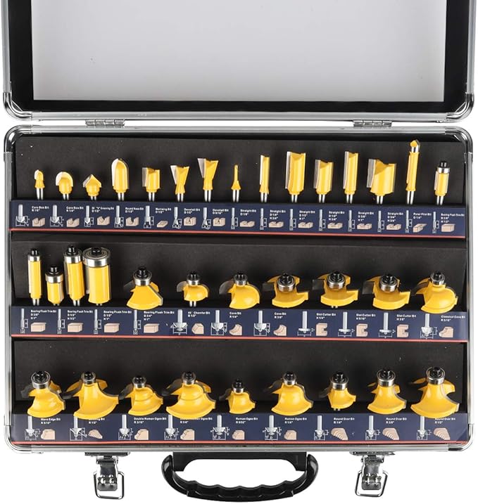 KOWOOD Router Bits Sets of 35B Pieces 1/4 Shank Router Bit Set T Shape Wood Milling Cutter