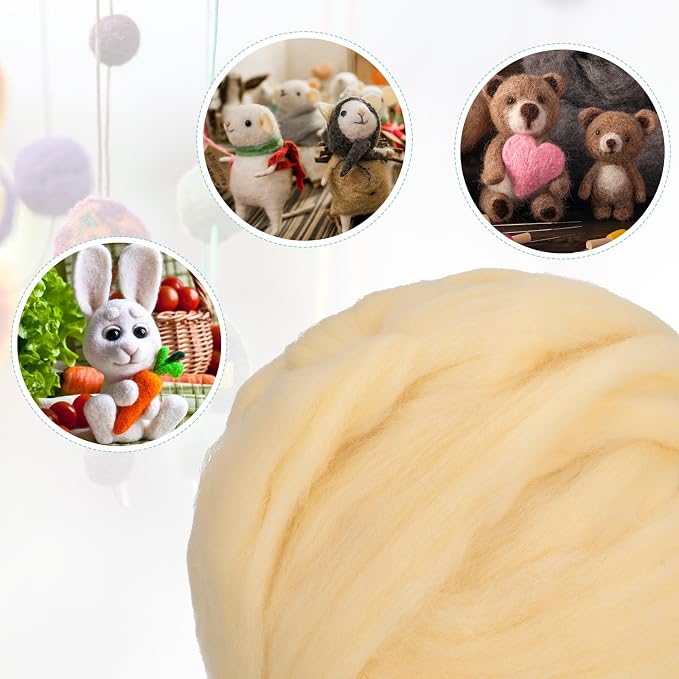 uxcell Needle Felting Wool, 3.5 Oz Nature Fibre Wool Yarn Roving - Image 4