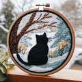 DIY Punch Needle Kit Cat with Hoop 20x20cm | with Pattern Stamped Easy by Unknown