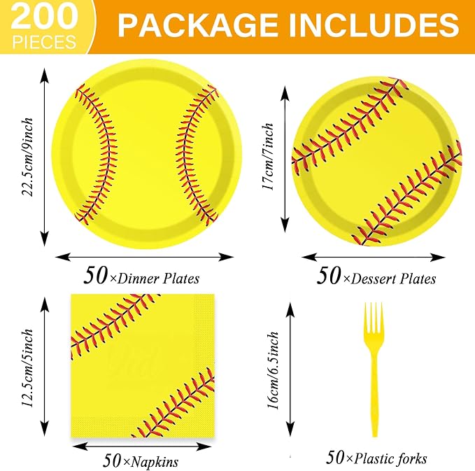 50 Guests Softball Plates and Napkins Party Supplies Softball Party Decorations - Image 2