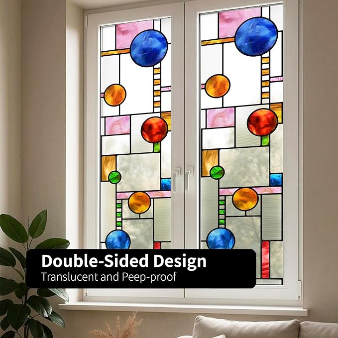 Original Hand Drawn Faux Stained Glass Window Film, Double-Sided Texture Static - Image 7